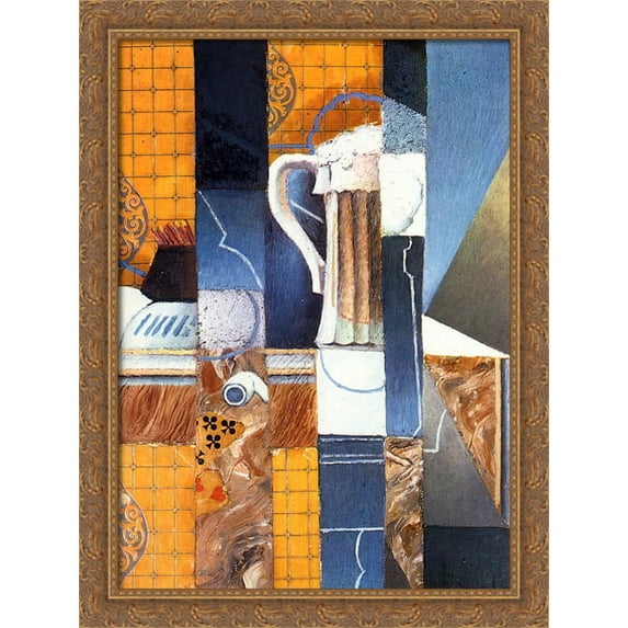 Beer Glass and Cards 28x38 Large Gold Ornate Wood Framed Canvas Art by Juan Gris