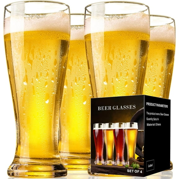 Beer Glasses 14 oz, Pint Glasses Set of 4, Pilsner Wheat Beer Glasses, Glasses Drinking Set, Glassware Gift for Men