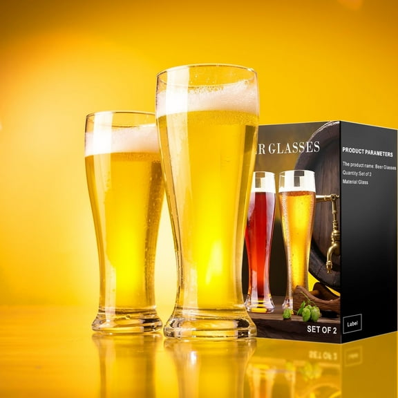 Baalaka 16 oz Beer Glasses Set of 2 - Pilsner & Wheat Glassware Gift for Men