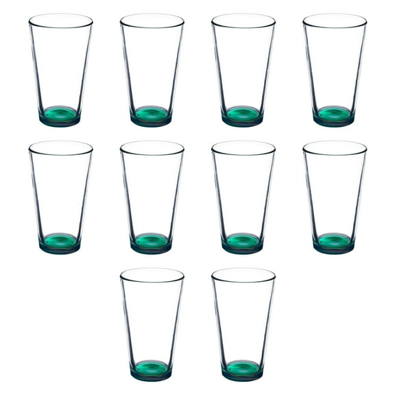 Beer Glasses 16 oz. Set of 10, Bulk Pack - Pint, Groomsmen gifts, Barware - Green