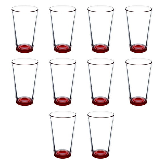 Beer Glasses 16 oz. Set of 10, Bulk Pack - Pint, Groomsmen gifts, Barware - Red