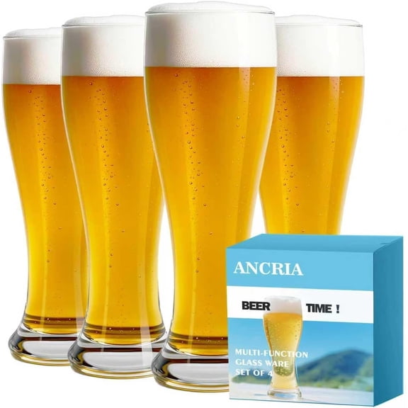 Beer Glasses 18.5 oz Pilsner Beer Pint Glasses Set of 4 Craft Beer Glasses Drinking Cups Home Bar, Glassware