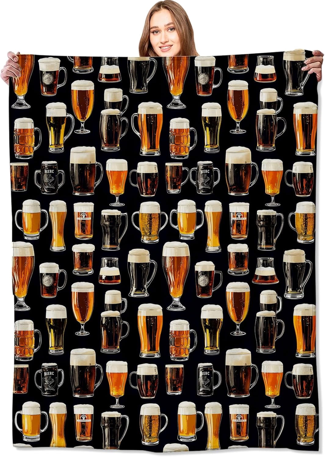 Beer Glasses Blanket,60x80in,Fun Black Throw Blankets,Gifts for Men Women & Nature Lovers, Lightweight Soft Fleece Cozy,for Sofa Couch Bed Room Bar Decor
