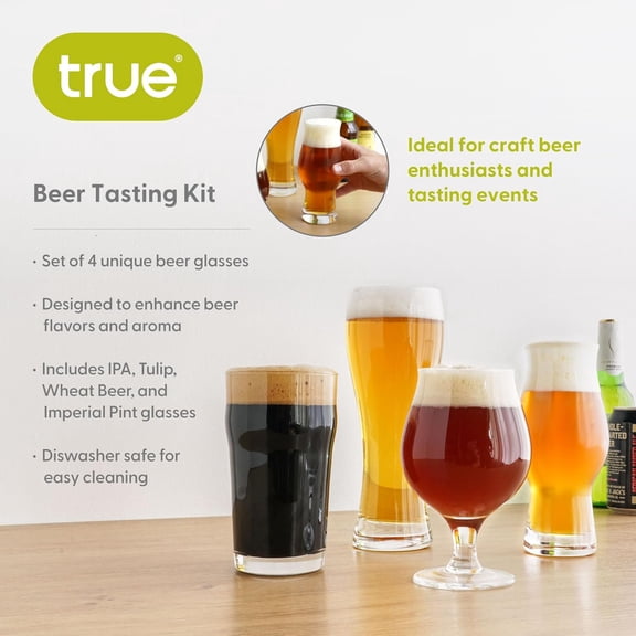 Beer Glasses Gift Set, Durable Clear Tasting Kit for IPA, Belgian Ales, Wheat Beers, Stouts, Porters, Perfect for Beer Lovers, Home Bar, Birthday Gifts for Men, Set of 4