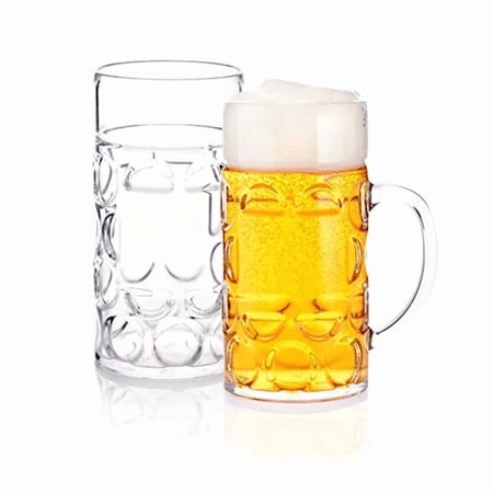 TJOUL Beer Mugs 32 oz Clear Plastic with Handles, Freezable Reusable Beer Glasses for Cold Beverages, Dishwasher Safe, Set of 2
