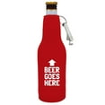thumbnail image 1 of Beer Goes Here Arrow Up Funny Beer Bottle Coolie With Opener (Red), 1 of 5