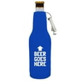 thumbnail image 1 of Beer Goes Here Arrow Up Funny Beer Bottle Coolie With Opener (Royal Blue), 1 of 5