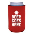 thumbnail image 1 of Beer Goes Here Arrow Up Funny Full Bottom Can Coolie (Red), 1 of 3
