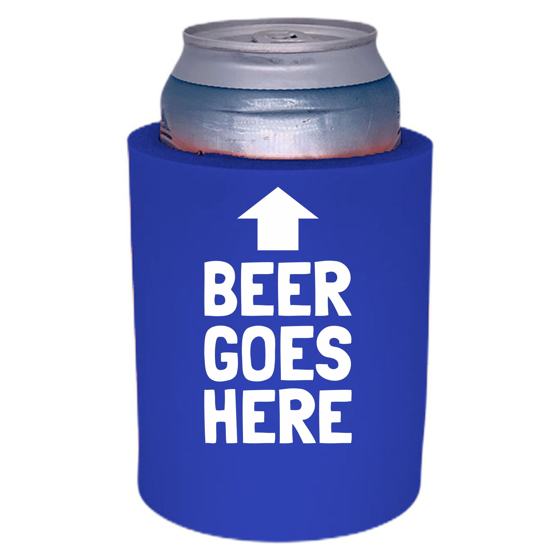 Beer Goes Here Arrow Up Funny Thick Foam Old School Can Coolie