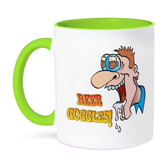 3dRose, Beer Goggle Funny Drinking Humor Design, 11oz Two-Tone Green Mug