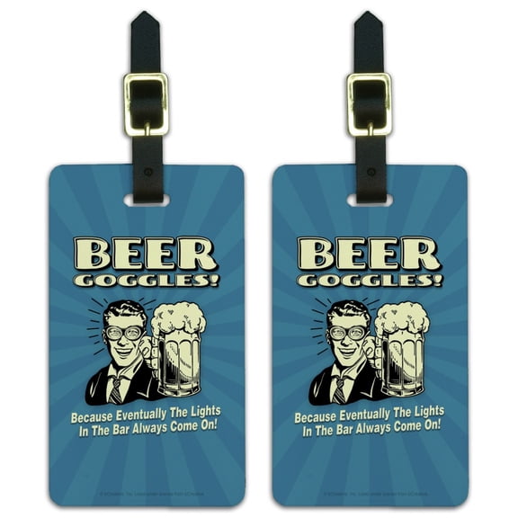 Beer Goggles Eventually Lights in the Bar Always Come On Funny Humor Luggage ID Tags Suitcase Carry-On Cards - Set of 2