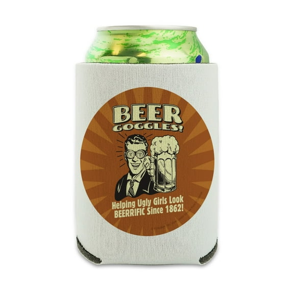 Beer Goggles Helping Ugly Girls Look Beerrific Since 1862 Funny Humor Retro Can Cooler - Drink Sleeve Hugger Collapsible Insulator - Beverage Insulated Holder