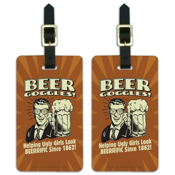Beer Goggles Helping Ugly Girls Look Beerrific Since 1862 Funny Humor Retro Luggage ID Tags Suitcase Carry-On Cards - Set of 2