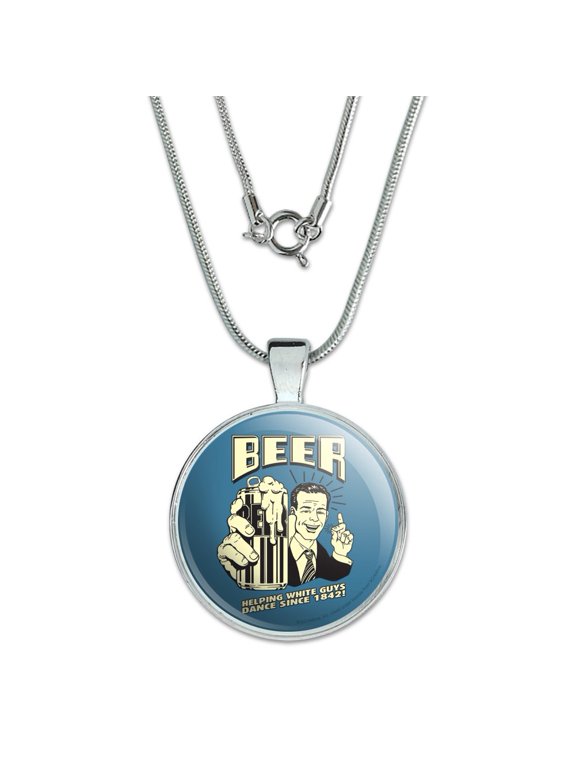 Beer Helping White Guys Dance Since 1842 Funny Humor Retro 1" Pendant with Sterling Silver Plated Chain