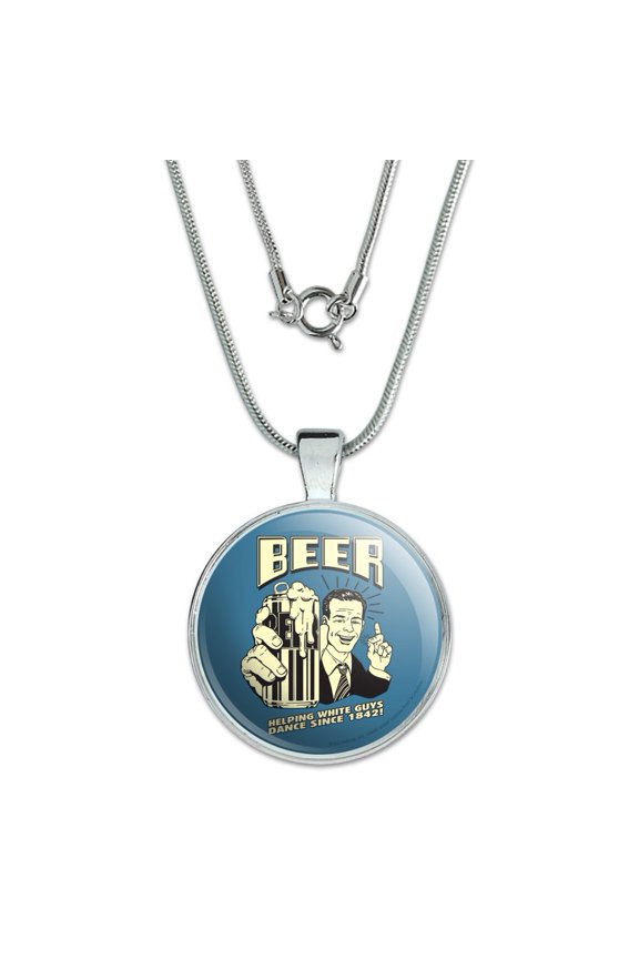 Beer Helping White Guys Dance Since 1842 Funny Humor Retro 1" Pendant with Sterling Silver Plated Chain