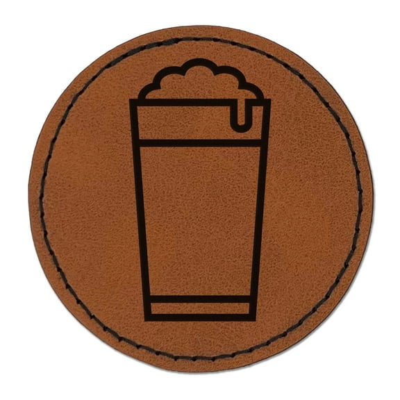 Beer Icon 2.5" Faux Leather Round Engraved Iron-On Patch - Brown
