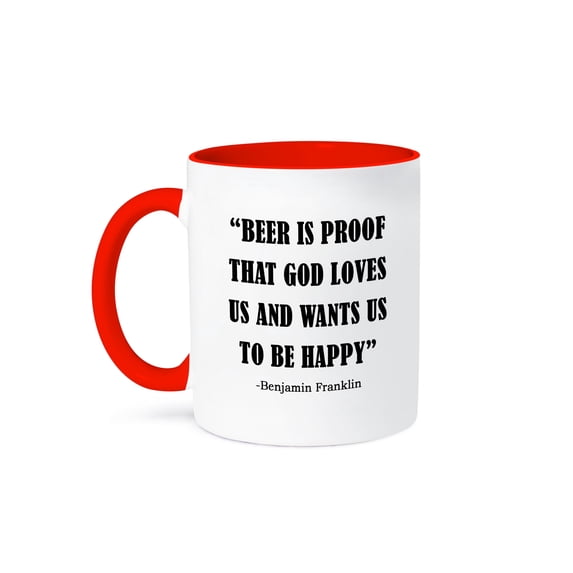 3dRose, BEER IS PROOF THAT GOD LOVES US AND WANTS US TO BE HAPPY, 11oz Two-Tone Red Mug