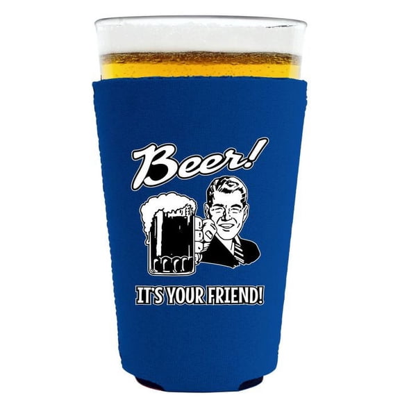 Beer! It's Your Friend! Pint Glass Coolie (Royal Blue)