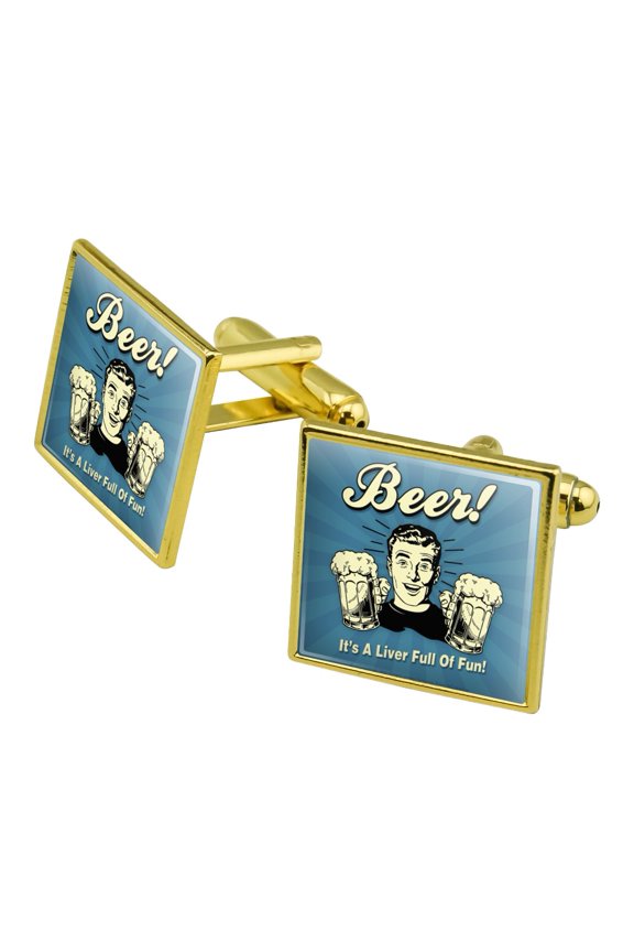 Beer It's a Liver Full of Fun Funny Humor Square Cufflink Set - Silver or Gold