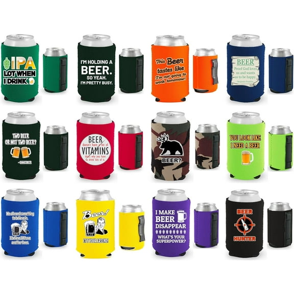 Beer Jokes Funny Designs Magnetic Can Coolie 12 Pack Set