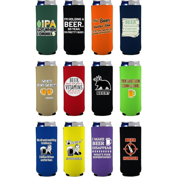 Beer Jokes Funny Designs Slim Can Coolie 12 Pack Set