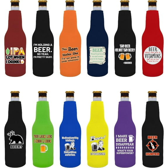 Beer Jokes Funny Designs Zipper Beer Bottle Coolie 12 Pack Set