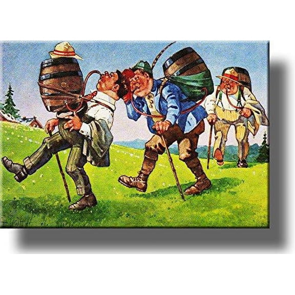 Beer Keg and Men Hiking Picture on Stretched Canvas, Wall Art Dcor, Ready to Hang!