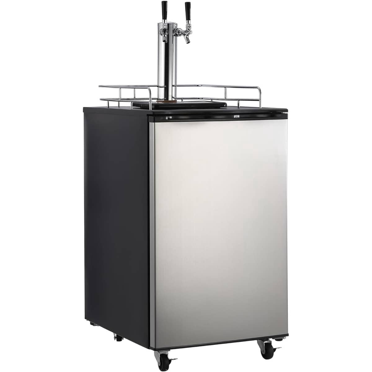 Beer Kegerator 61 Cubic Feet Dual Tap Draft Beer Dispenser With Fan Cooling Auto Defrost Full Size Keg Refrigerator With Shelves Stainless Steel Finish Temperature Control 170L For Home And Parties