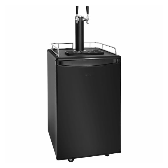 Beer Kegerator Dual Tap Dispenser, Full Size Keg Refrigerator with CO2, Drip Tray, Black - Holds 1/6, 1/4, 1/2 Kegs - 32F-50F Temperature Control