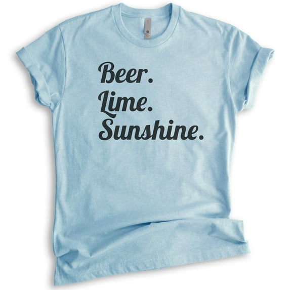 Beer Lime Sunshine T-shirt, Unisex Women's Men's Shirt, Beer Shirt, Vacation T-Shirt, Heather Light Blue, Small