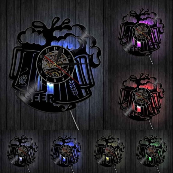 Beer Logo Wall Art Wall Clock Pub Bar Tavern Bartender Brew Brewery Cheers Alcohol Liquor Ale Drink Vinyl Record Wall Clock Gift