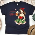 thumbnail image 1 of Beer Lover Graphic Tee | Retro Pin-Up Girl Funny Drinking T-Shirt, Navy, Size L, 1 of 6