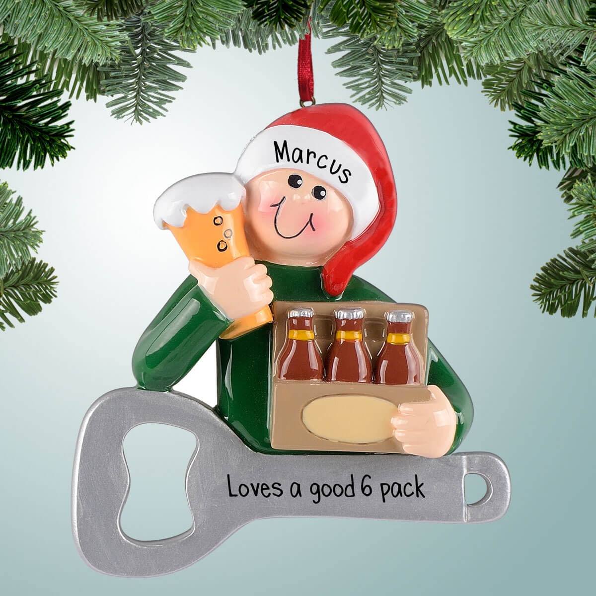 Beer Lover with Six Pack Christmas Ornament - Guys that love to drink - Party - Watch Football - Block Party - Camping - Boys Night Out