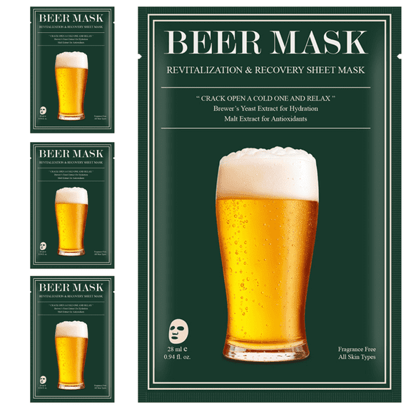 Beer Mask: Skincare Sheet Mask: 4 Pack
