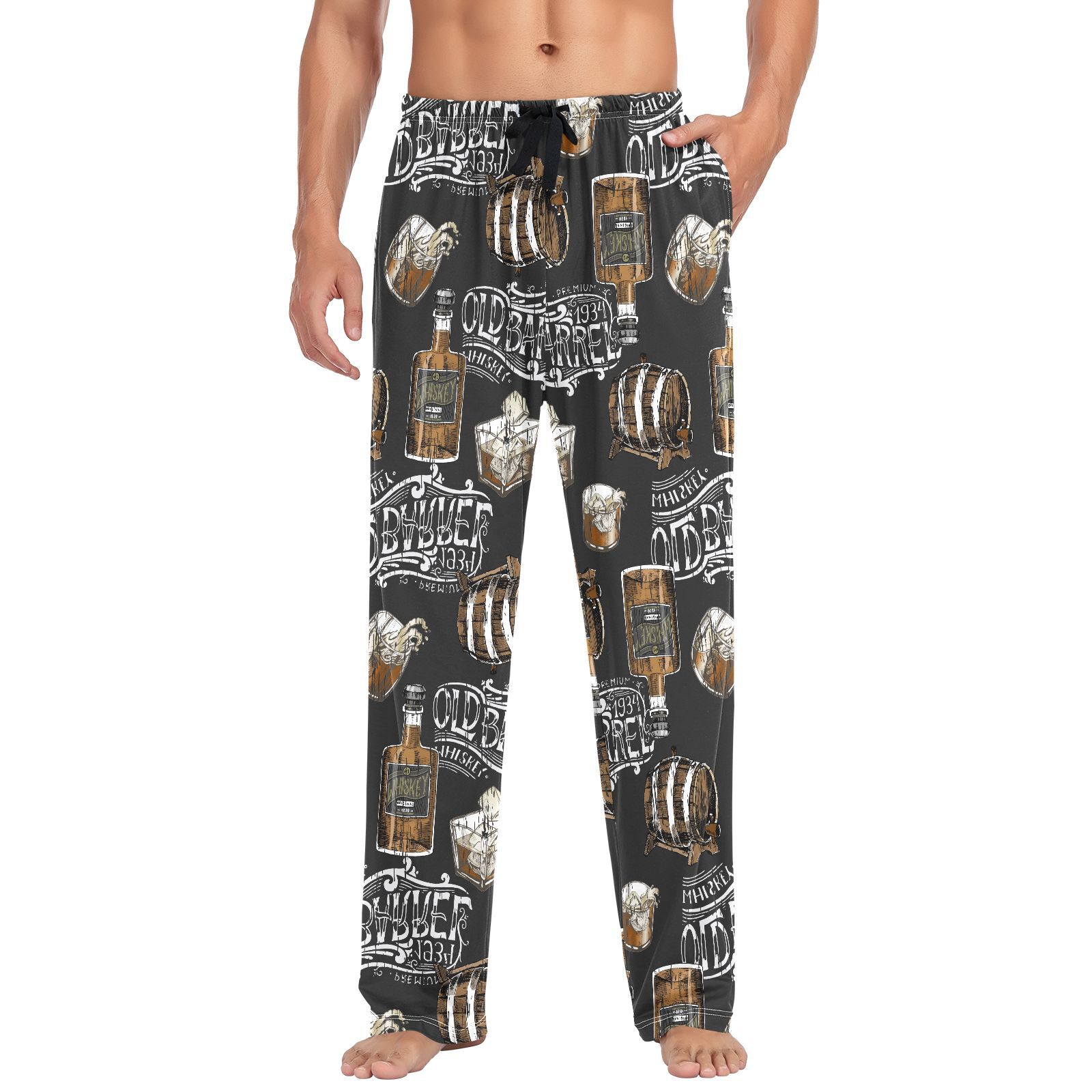 Beer Mens Cotton Pajama Pants with Pockets Elastic Waist Lightweight ...