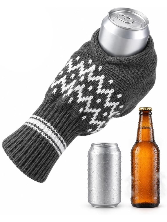Beer Mitten Gloves, Knit Insulating Stitched Drink Mitt Holder for Glass Bottle and Can, Winter Christmas Party Gift