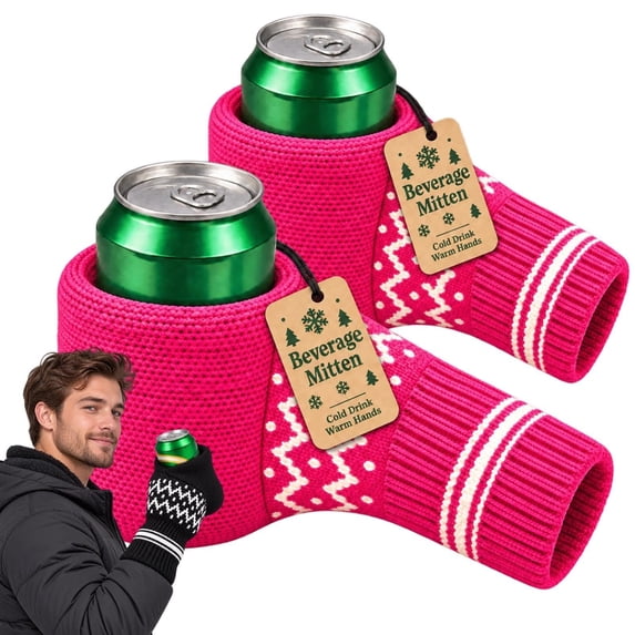Beer Mitten Gloves, Knitted Drink Holder Mittens, Winter Beverage ...