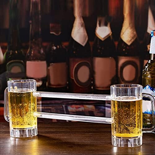 Beer Mug, Acrylic Double Conjoined Beer Glass with Handle, Beer Mug Leakproof Double Conjoined Beer Cup for Bar KTV Game Competition 430ml / 14.5oz$$Home Decor, Kitchen, & Other