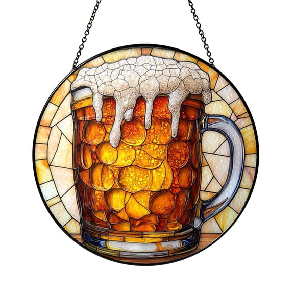 Beer Mug Beverage Window Suncatcher, Stained Glass Style Bar Window Hanging Decor Ornament