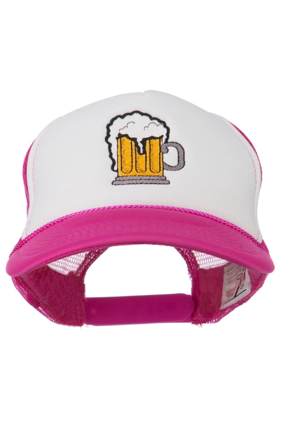 Beer Mug Embroidered Foam Mesh Back Cap - Hot Pink White OSFM