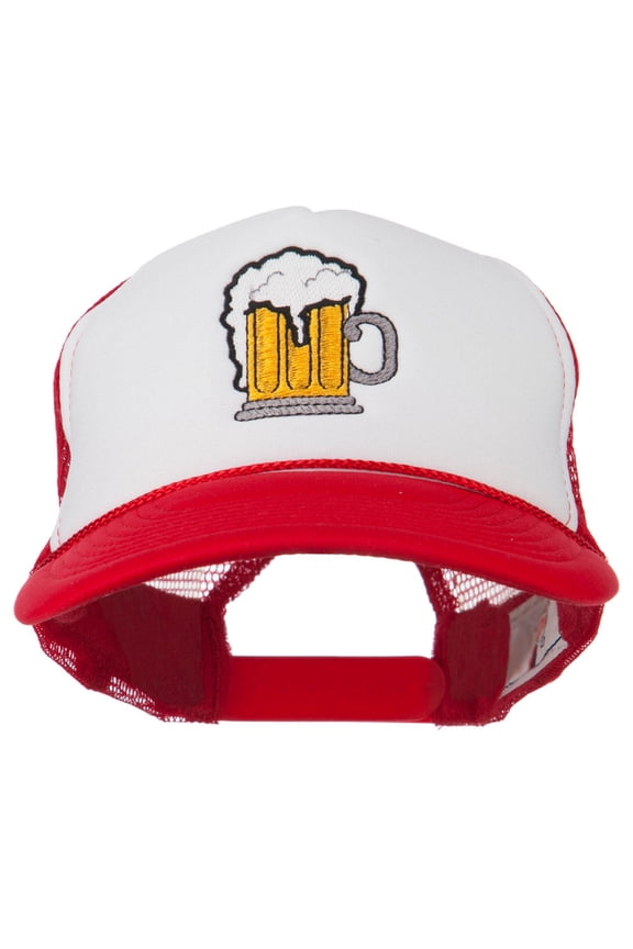 Beer Mug Embroidered Foam Mesh Back Cap - Red White OSFM