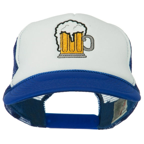 Beer Mug Embroidered Foam Mesh Back Cap - Royal White OSFM