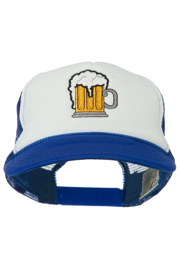 Beer Mug Embroidered Foam Mesh Back Cap - Royal White OSFM