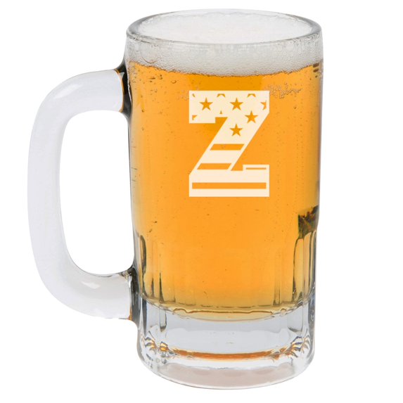 Beer Mug Glass 12 oz American Flag Letter Monogram (Z)