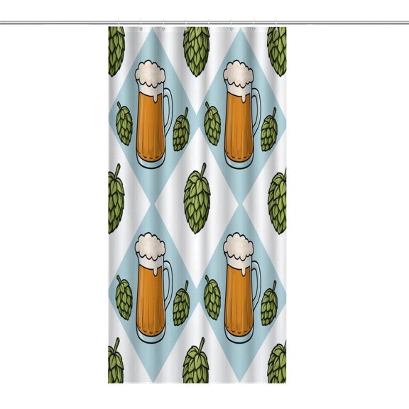 Beer Mug Hops Pattern Print Shower Curtain,Cloth Fabric Waterproof Polyester Bathroom Home Decor Set with Hooks