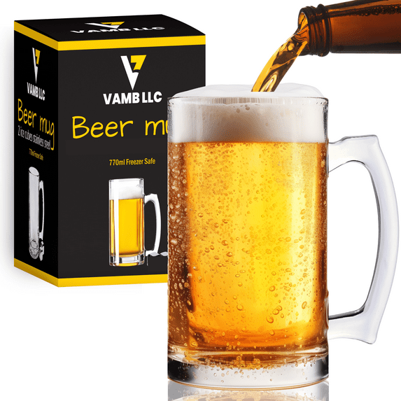 Beer Mug Jumbo Thick Glass Sports Beer Stein with Handle 26oz by Osnell USA