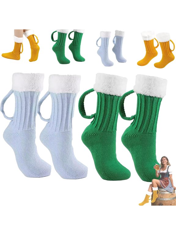 Beer Mug Socks With Handles Men and Women, Funny Oktoberfest Socks for Men and Women (Size 5-10) | Christmas Birthday Valentines Day