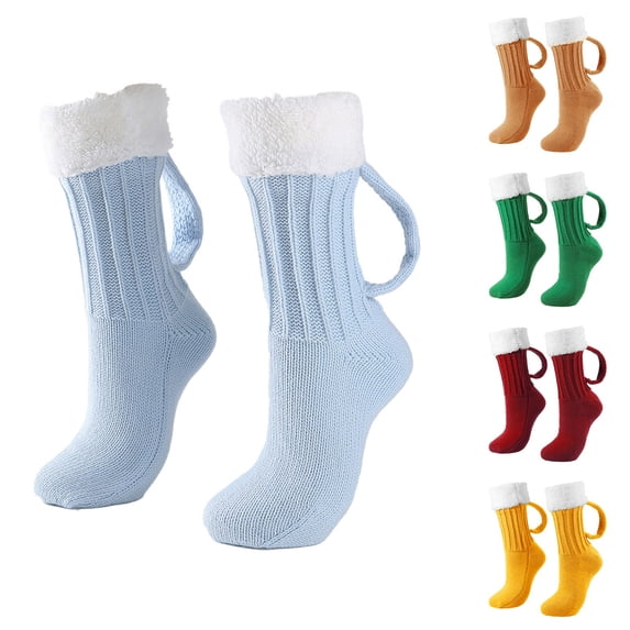 Beer Mug Socks with Handles Men Novelty Christmas Medieval Brewboot Mug Socks 9.06in Acrylic Sherpa Fleece Funny Holiday Socks for Women Adults Gifts