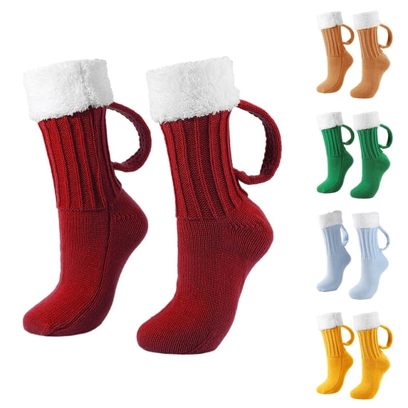 Beer Mug Socks with Handles Men Novelty Christmas Medieval Brewboot Mug Socks 9.06in Fleece Funny Holiday Socks for Women Adults Gifts