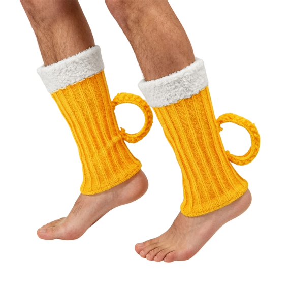 Beer Mug Socks with Handles for Men & Women 3D Knit Novelty Mid-Calf Medieval Brewboot Socks Acrylic Blend Warm Cozy Fall Winter Party Gift 1 Pair